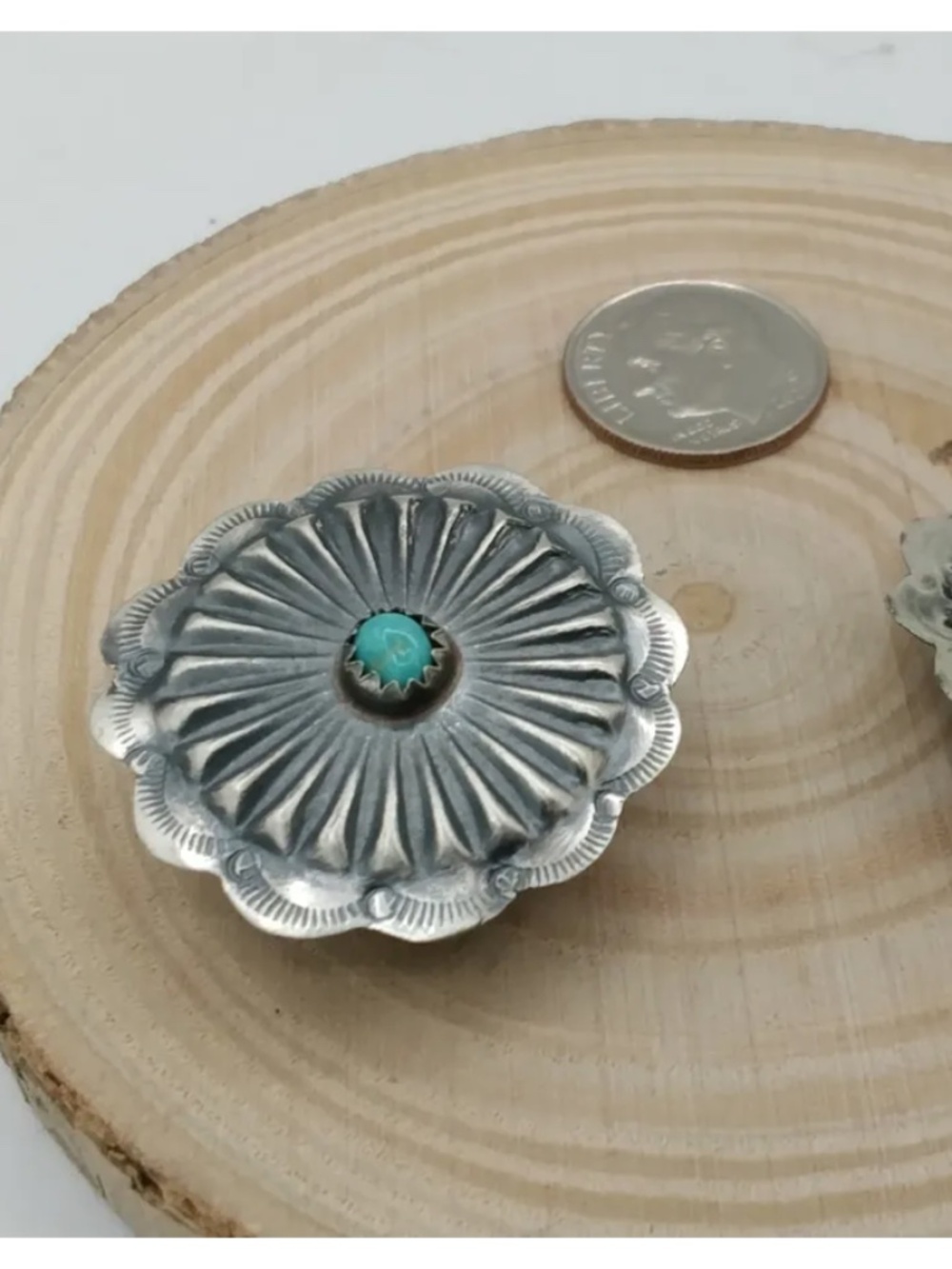 Native Silver and Turquoise Twist Concho Hair Pin